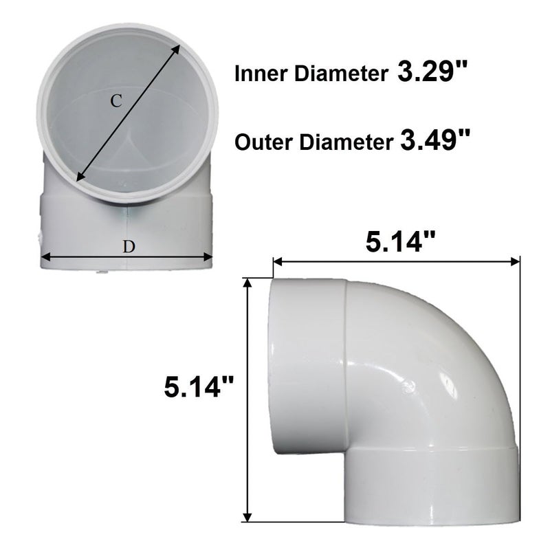 NDS 3P02 PVC 90-Degree Elbow, 3-Inch, for Hub X Hub solvent-weld connections, for Use with 3-Inch Sewer and Drain Pipes, White - Image 2